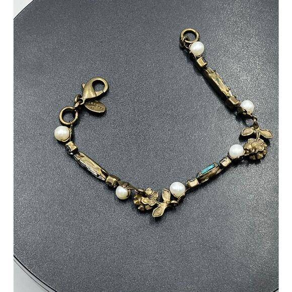 Sorrelli Clear Crystal Flower Blue Swarovski Antiqued Romantic Bracelet - Picture 6 of 11